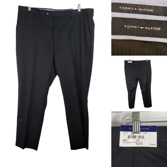Tommy Hilfiger Dress Pants Solid Navy Blue Flat Front Men's Size 42 X 30 - Picture 1 of 8